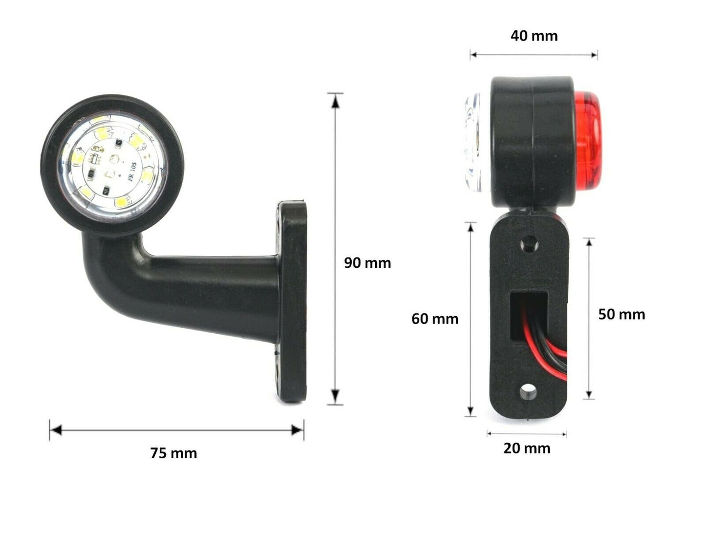 2x LED къси мини странични габаритни светлини тип рогче 12V 24V червено и бели за камион ремарке