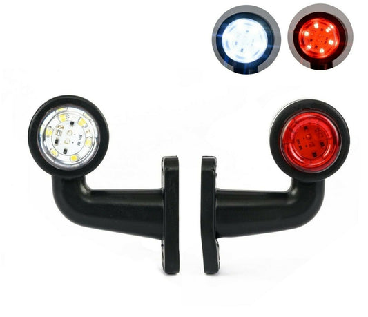 2x LED къси мини странични габаритни светлини тип рогче 12V 24V червено и бели за камион ремарке
