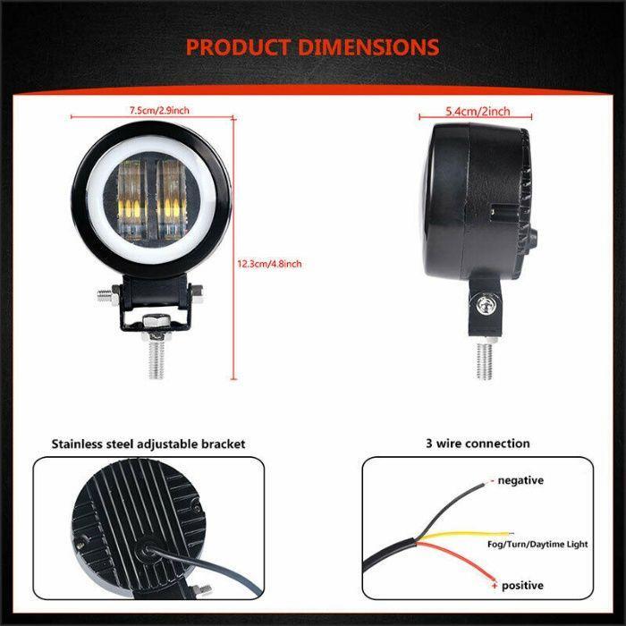 1бр Универсален Кръгъл LED халоген 3" 20W 1000lm 12V/24V диоден фар прожектор