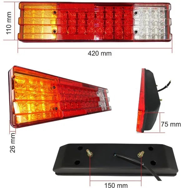Комплект от 2 Броя Диодни LED  стопове 24V - 420mm x 110mm x 75mm - подходящи за Бус Камион Тир Ремарке Каравана