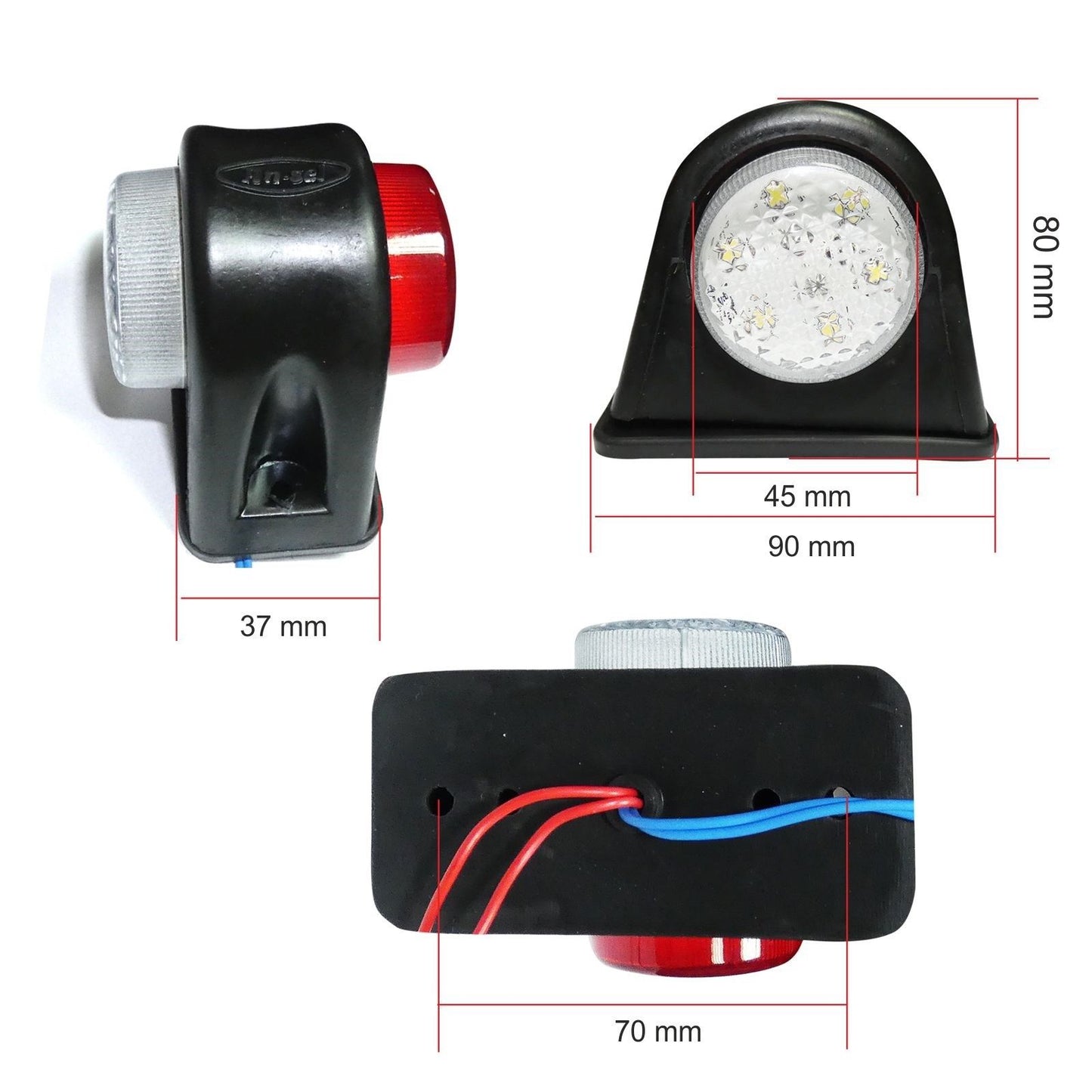 2 броя - 12V LED - Гумени Диодени Странични Маркери Рогчета Светлини За Камион Ремарке Платформа Бяло Червено