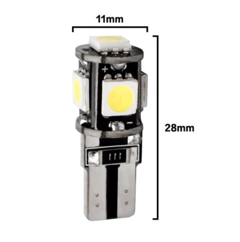 Led Крушки За Габарит, Т10 W5W LED 5 SMD, Canbus, 12V, Бяла Светлина