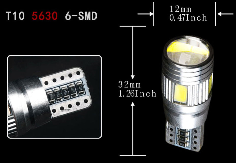 Led Крушки За Габарит, Т10 W5W LED 6 SMD, Canbus, 12V, Бяла Светлина