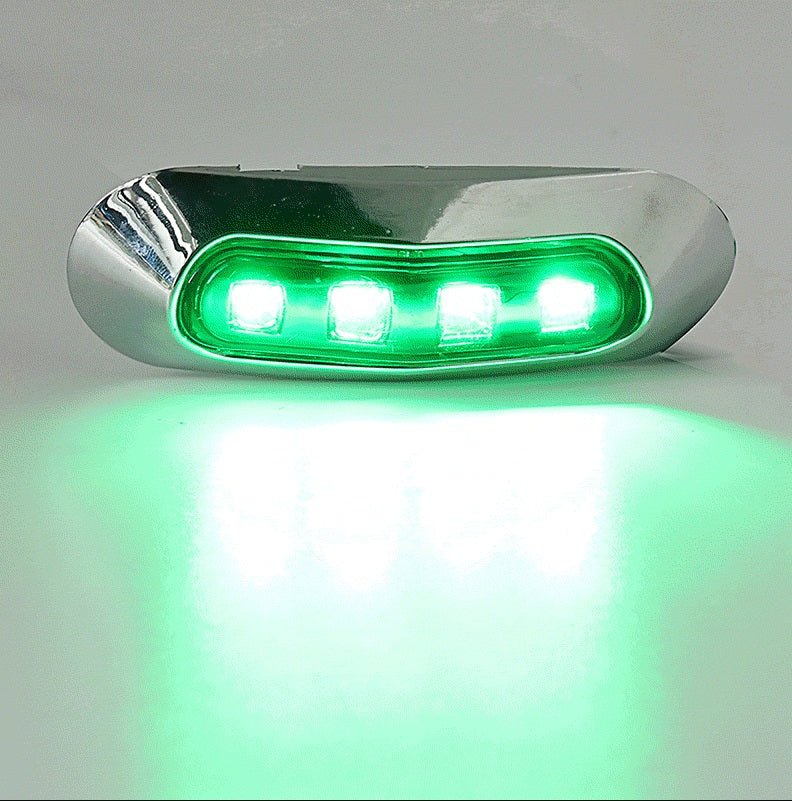 4 LED Светодиоден Габарит, Маркер, Зелен, Хромирана рамка, 24V