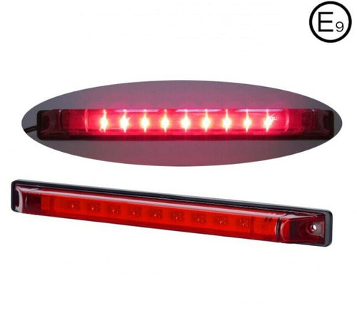 LED  Трети Стоп, Маркер, Габарит, 24см, 12V - 24V, 9 Диода,Червена Светлина, Е-Mark