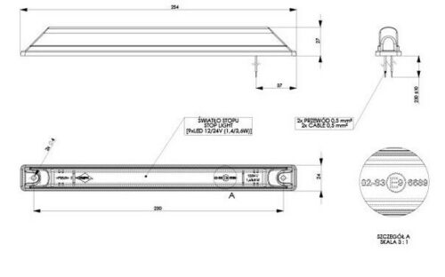 LED  Трети Стоп, Маркер, Габарит, 24см, 12V - 24V, 9 Диода,Червена Светлина, Е-Mark