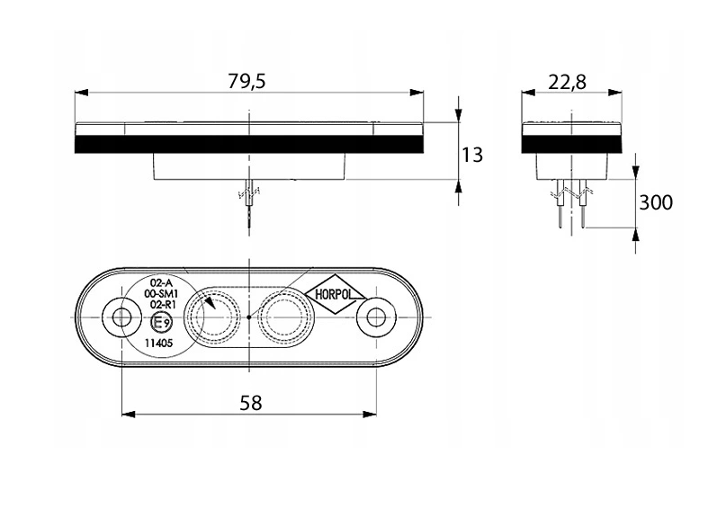 LED Светодиоден Габарит, Маркер, Токос, Червен, Овален, Е-Mark, 3 LED, 12V-24V, 8 см