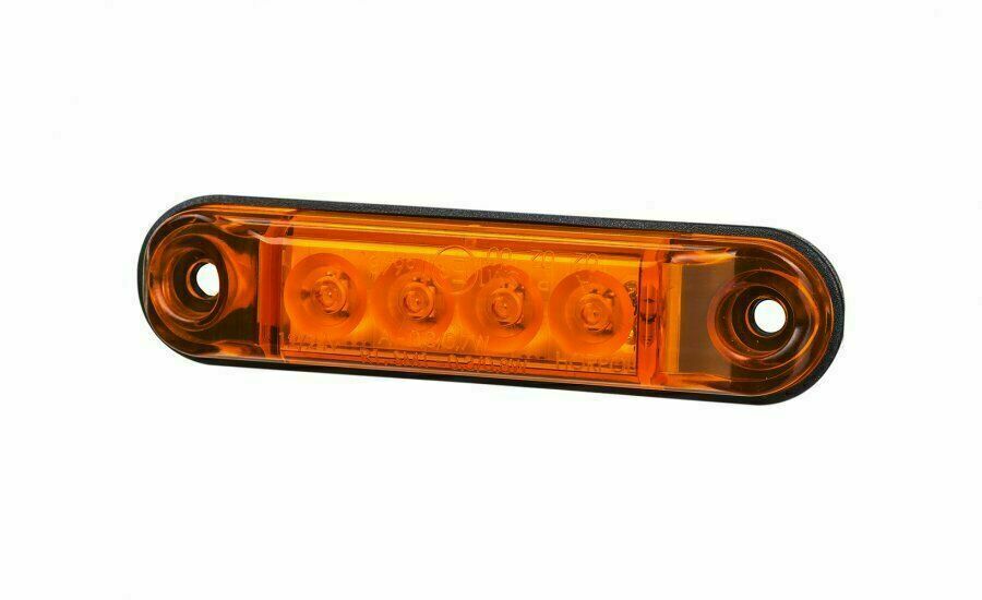 LED Светодиоден Габарит, Маркер, Токос, Жълт, Оранжев, Овален, Е-Mark, 4 LED, 12V-24V, 8 см