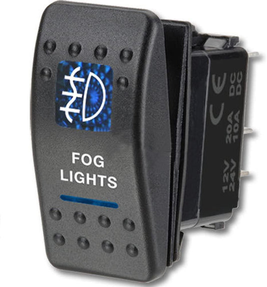 Копче, Бутон, За Вграждане, за Фарове За Мъгла, Халогени, LED  Бар, 12V - 24V, Надпис  FOG LIGHTS , Синя Светлина