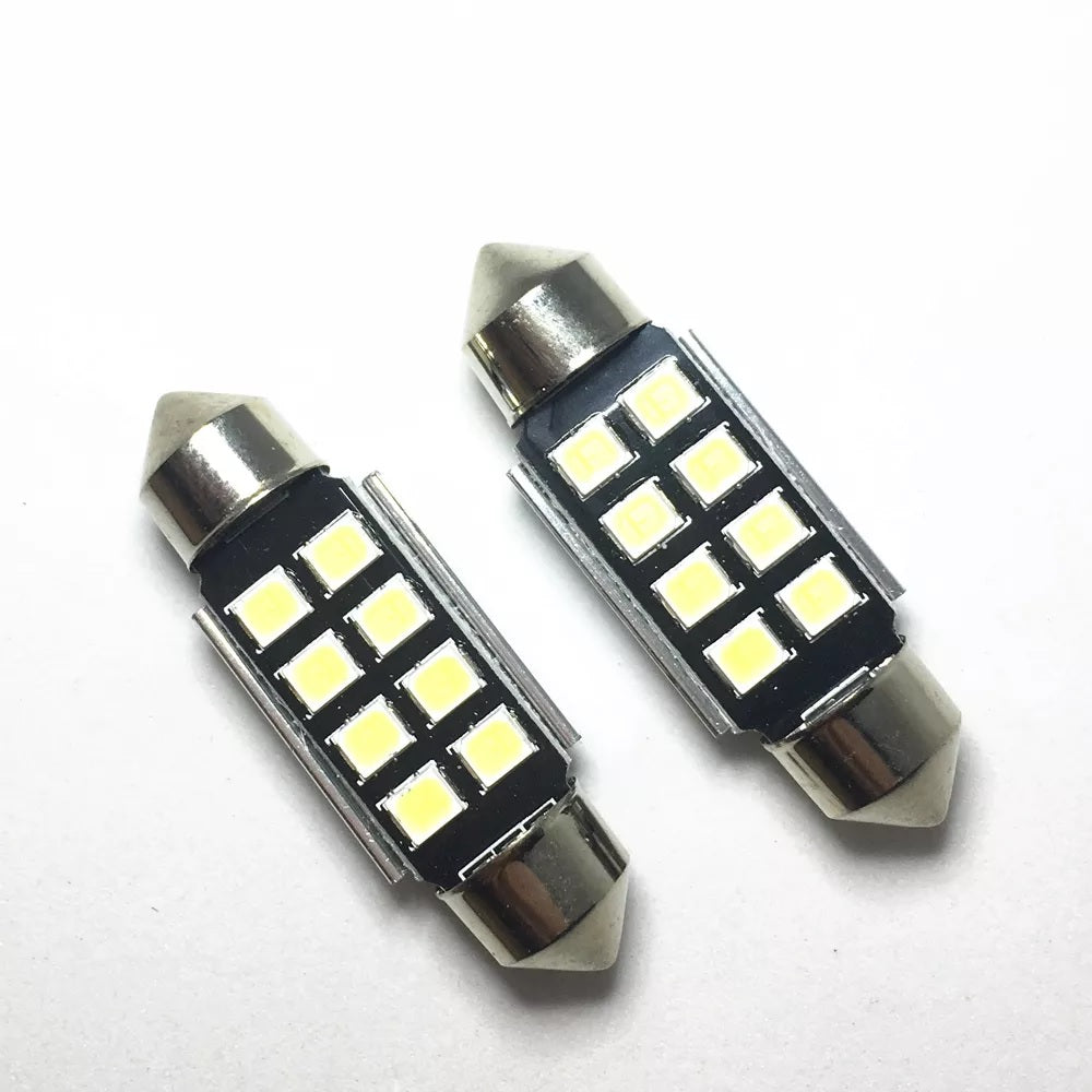 Комплект от 2 броя LED  Диодни Крушки 8 SMD 31мм 12V Бяла Светлина в блистер