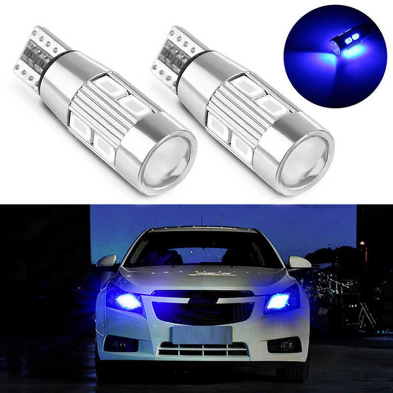 Комплект от 2 броя Led Крушки За Габарит Т10 W5W LED 10 SMD Canbus 12V Синя Светлина в блистер