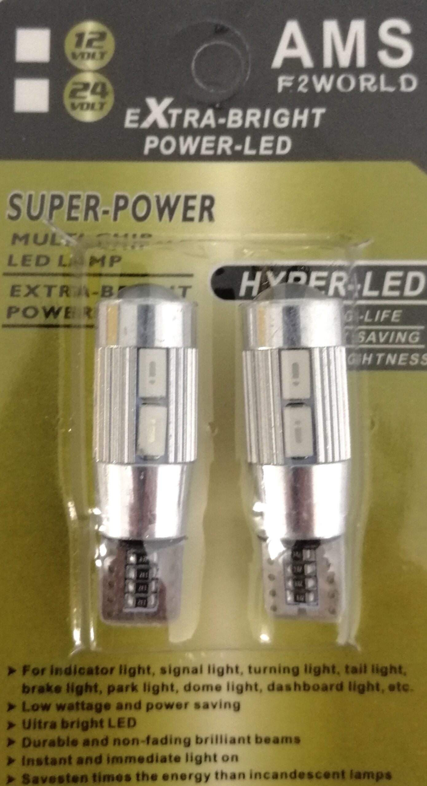 Комплект от 2 броя Led Крушки За Габарит Т10 W5W LED 10 SMD Canbus 12V Синя Светлина в блистер