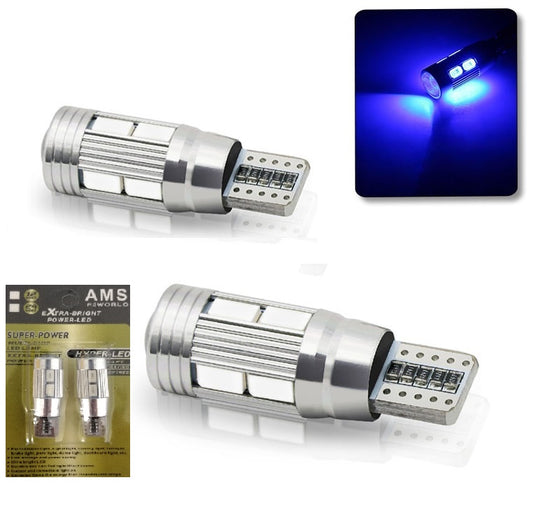 Комплект от 2 броя Led Крушки За Габарит Т10 W5W LED 10 SMD Canbus 12V Синя Светлина в блистер
