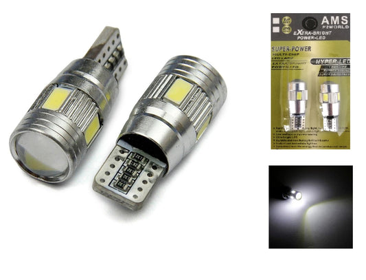 Комплект от 2 броя Led Крушки За Габарит Т10 W5W LED 6 SMD, Canbus 12V, Бяла Светлина в блистер