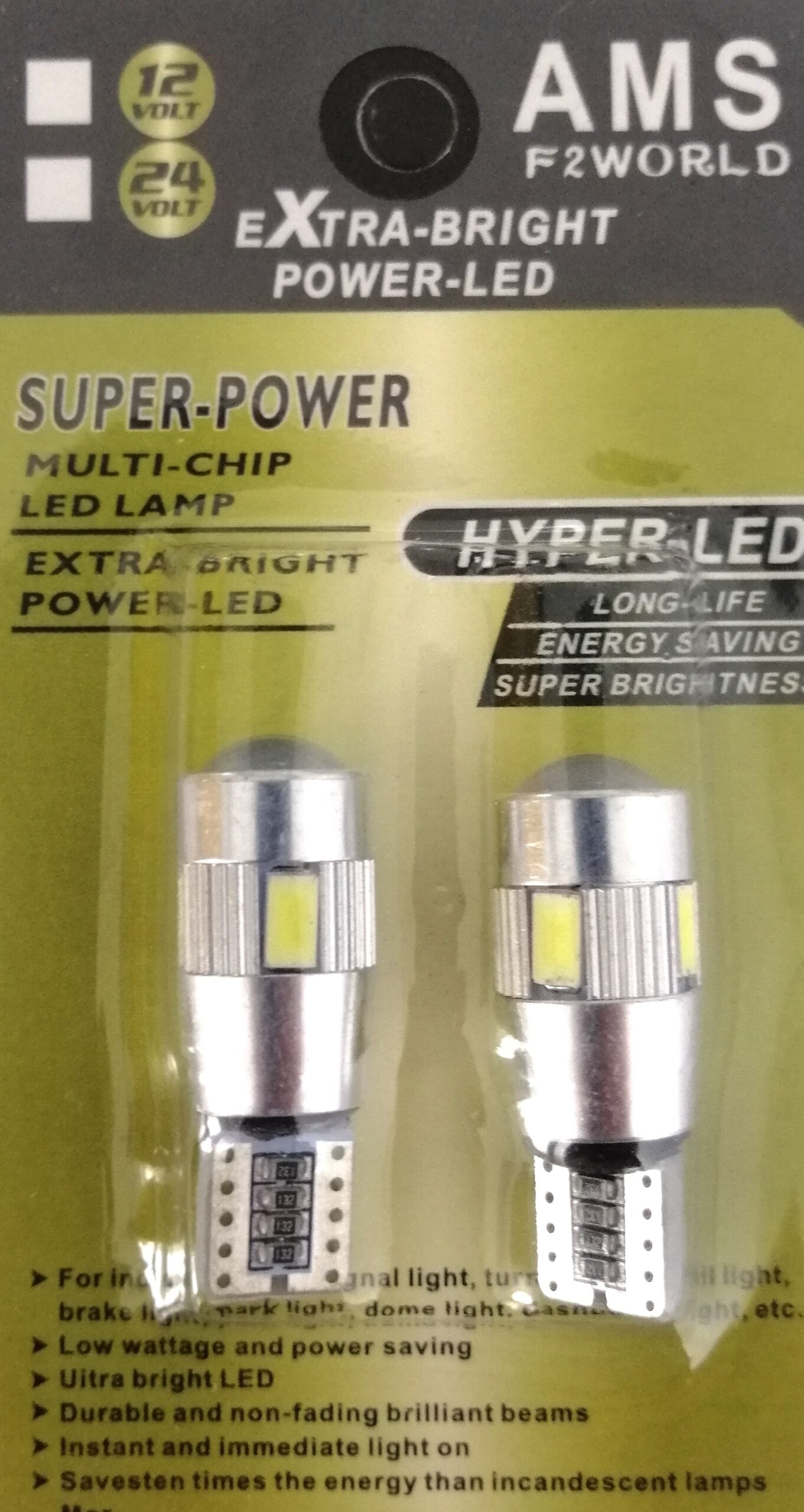 Комплект от 2 броя Led Крушки За Габарит Т10 W5W LED 6 SMD, Canbus 12V, Бяла Светлина в блистер