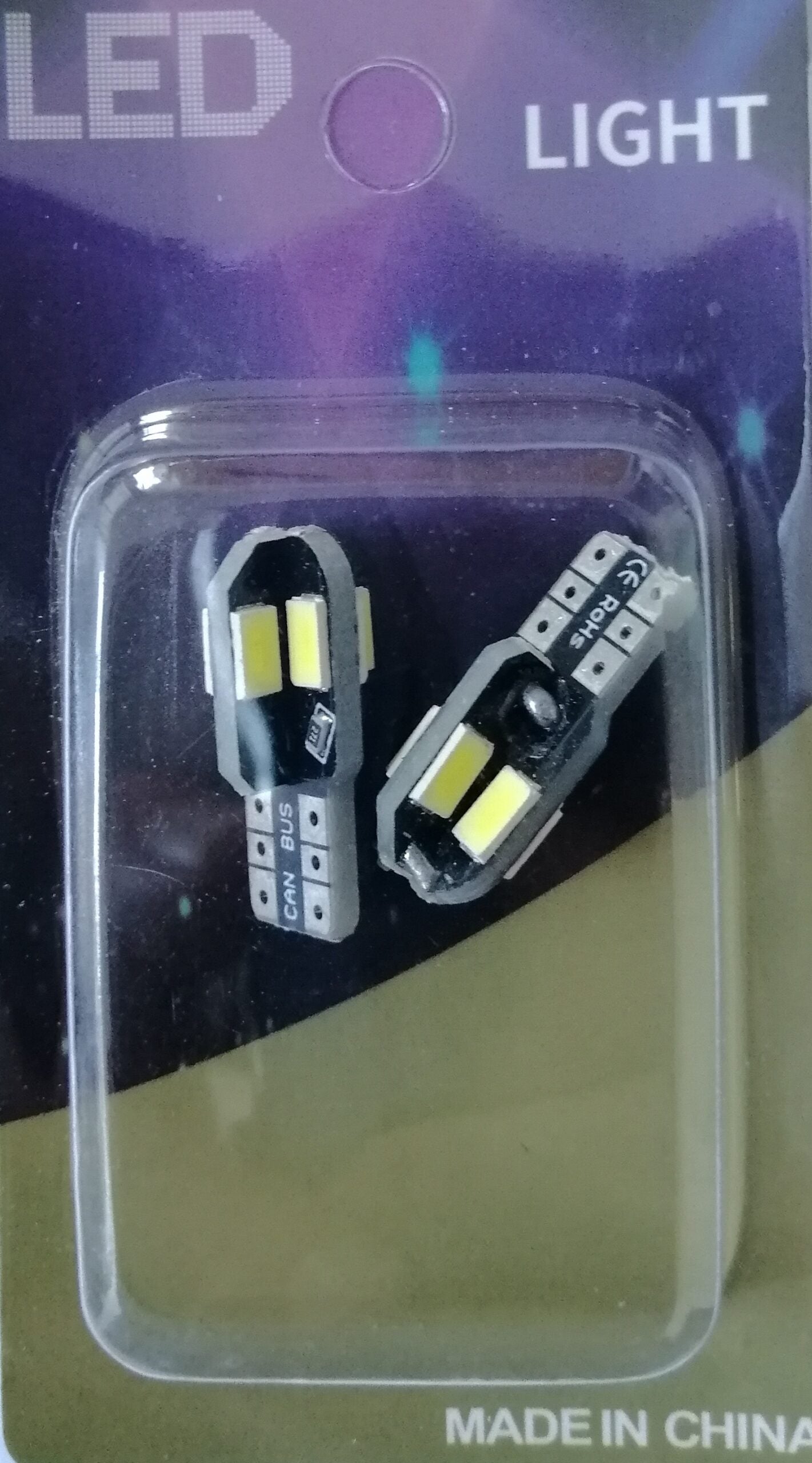 Комплект от 2 броя Led Крушки За Габарит Т10 W5W LED 8 SMD 5730 Canbus 12V Бяла Светлина Error free Без грешки в Блистер