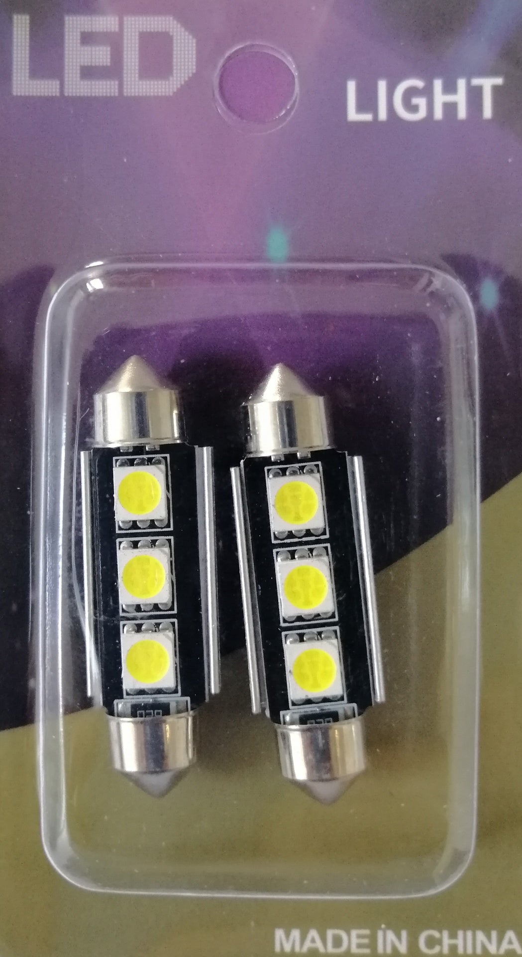 Комплект от 2 броя LED  Диодни Крушки 3 SMD 5050 41мм 12V Бяла Светлина Canbus Error Free Bez Грешки в блистер