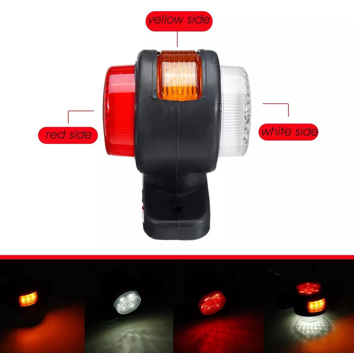 Комплект от 2 броя LED светодиодни габарити токоси рогче рогчета 24V с три светлини бяла-жълта-червена