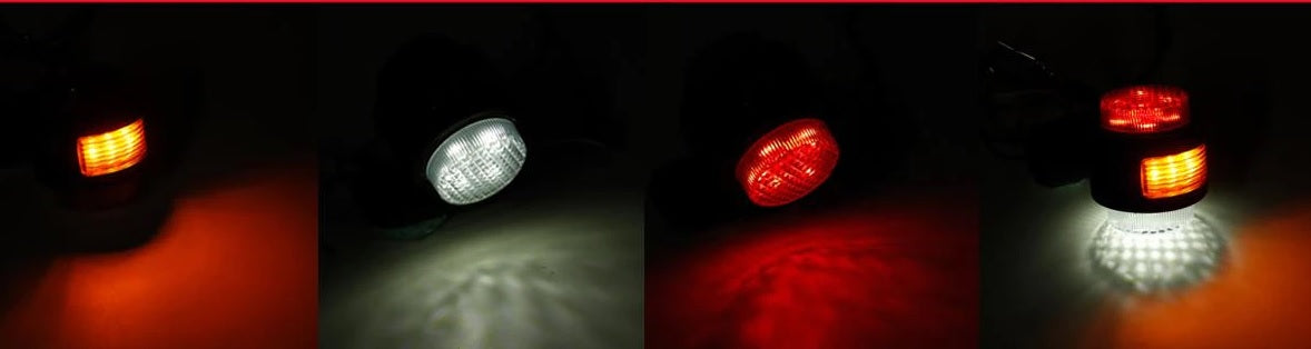 Комплект от 2 броя LED светодиодни габарити токоси рогче рогчета на 12V с три светлини бяла-жълта-червена