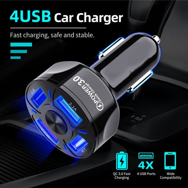 Универсално USB зарядно с 4 порта 12V-24V Quick Charge 3