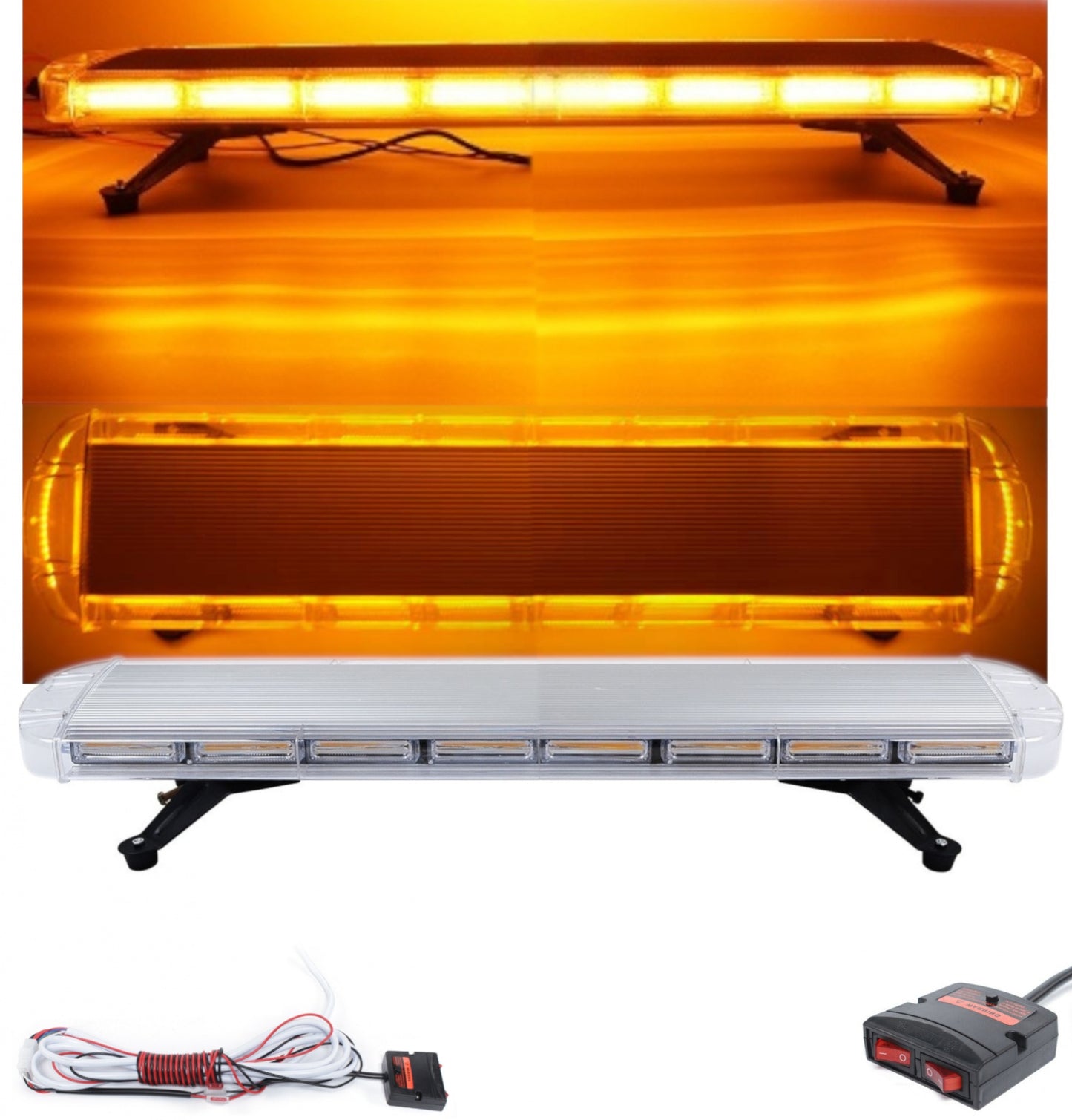 Мощна аварийна сигнална лампа 98 см LED блиц маяк буркан led бар 12-24V със 16 режима на работа жълта за пътна помощ платформа снегорин багер бус ван и др.