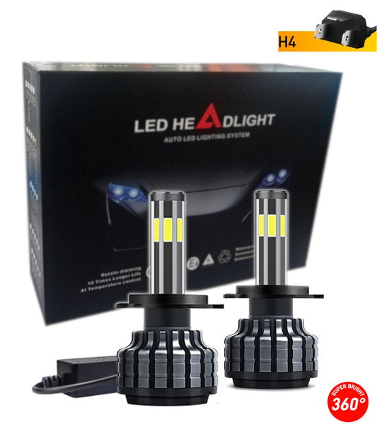 Комплект 360° градуса COB LED Диодни Крушки H4 Х4 12V 80W 16000lm За Фарове Canbus без Грешки къси/дълги