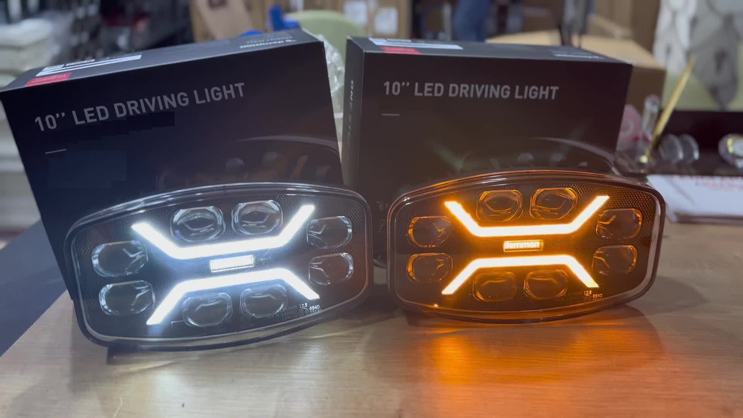 LED мощен диоден фар халоген лампа 12V - 24V 48W бяло-жълто за АТВ джип камион трактор земеделски и селскостопански машини и др. 245 x 139.4 x 90 mm E-mark E9
