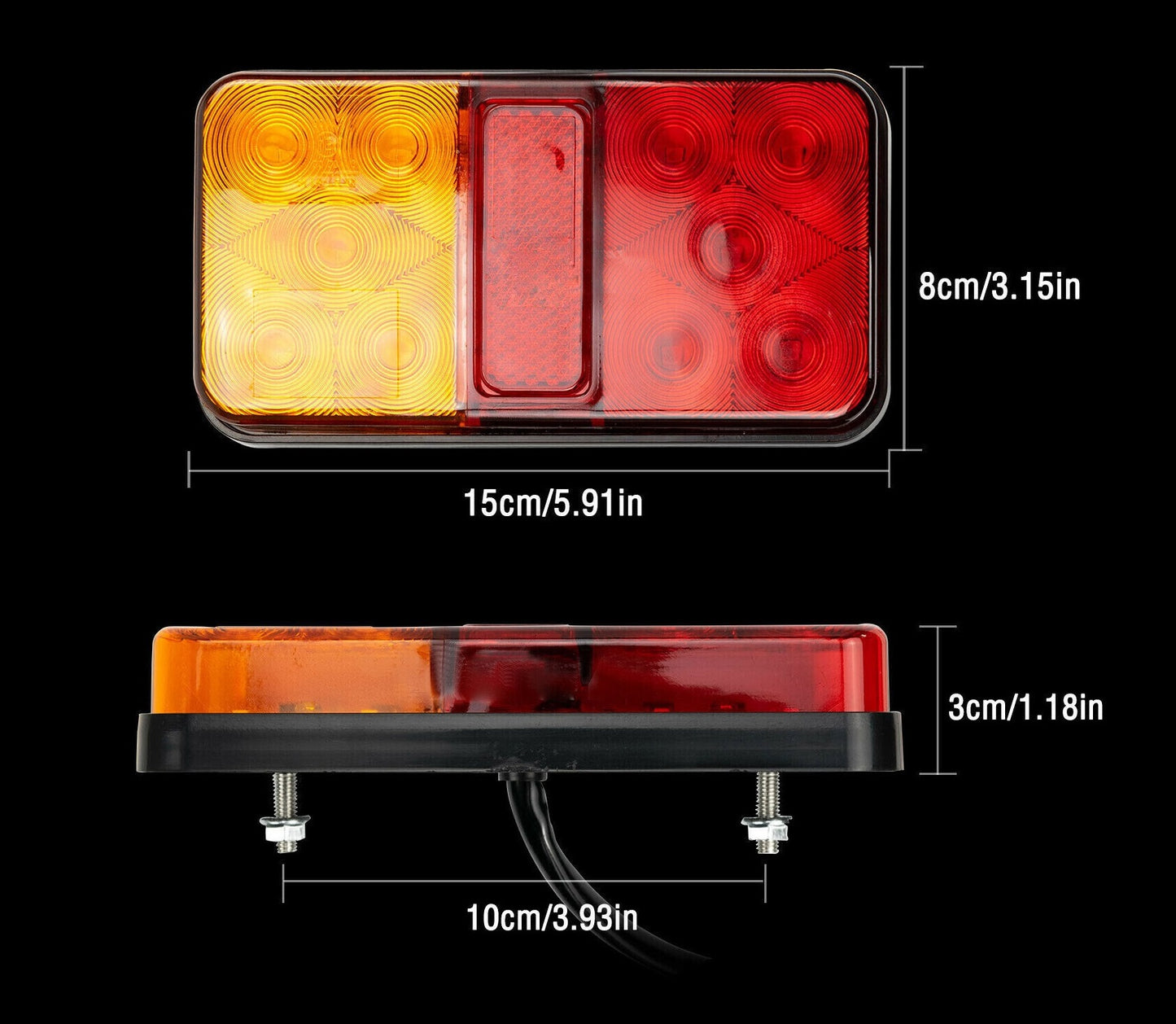 Комплект от 2 броя LED  Диодни Стопове Стоп Задна Светлина Slim 12V За Камион Ремарке Бус Ван Каравана и др. 15 cm x 8 cm