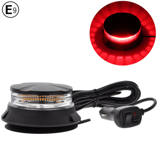 24W LED Компактна Диодна Въртяща се Сигнална Аварийна Лампа Маяк Буркан с магнит и вендуза 12V - 24V с магнит Е9 E-Mark червена светлина