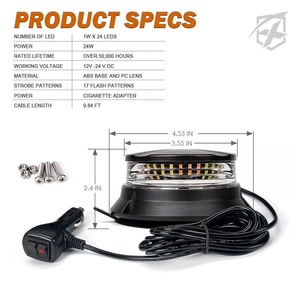 24W LED Компактна Диодна Въртяща се Сигнална Аварийна Лампа Маяк Буркан с магнит и вендуза 12V - 24V с магнит Е9 E-Mark червена светлина