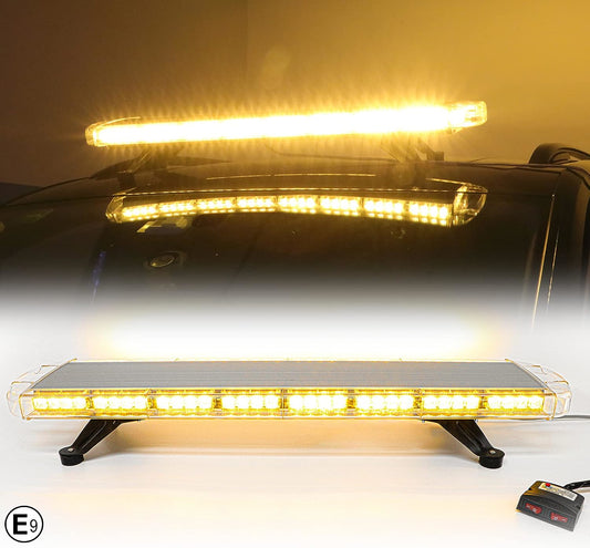 96.5 см 72 LED 72W мощна аварийна диодна сигнална лампа блиц 12-24V 15 режима на работа жълта оранжева светлина E-Mark Е9 за пътна помощ платформа снегорин багер и др.