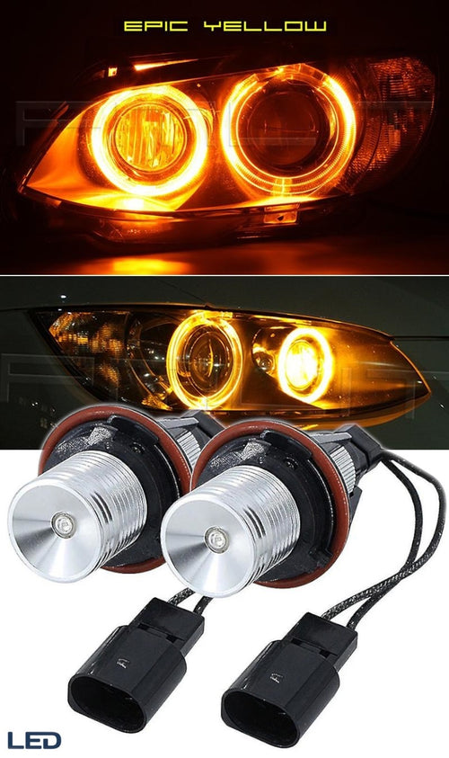Комплект 2 броя LED крушки Angel Eyes ангелски очи 12V-24V цвят жълт за BMW с Canbus без грешки