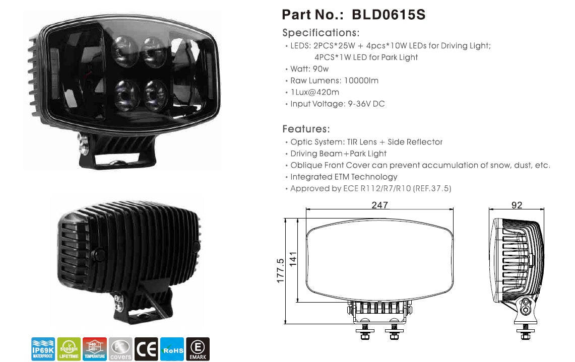LED Високомощен диоден фар халоген лампа 247 см 12V - 24V бяло-жълто за камиони трактор земеделски машини и др