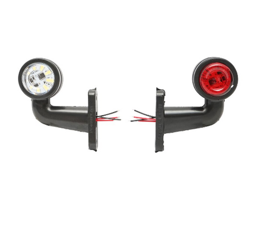 Комплект от 2 броя 12- 24V LED къси мини странични габаритни светлини тип рогче въртящи се с ротация за камион ремарке платформа каравана и др. бяло-червен 75 X 60 mm