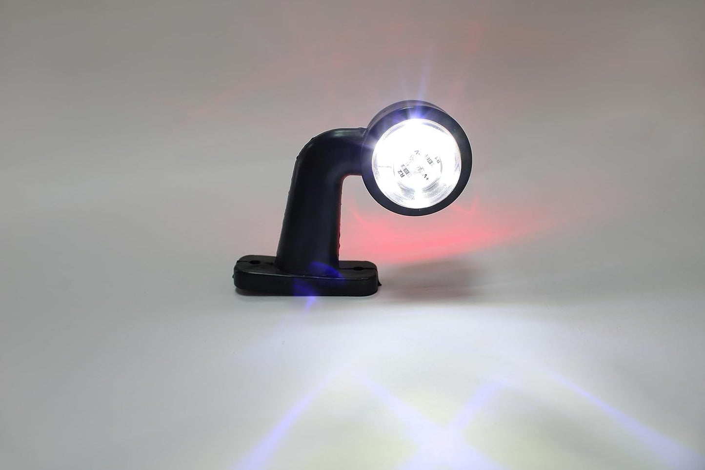 Комплект от 2 броя 12- 24V LED къси мини странични габаритни светлини тип рогче въртящи се с ротация за камион ремарке платформа каравана и др. бяло-червен 75 X 60 mm