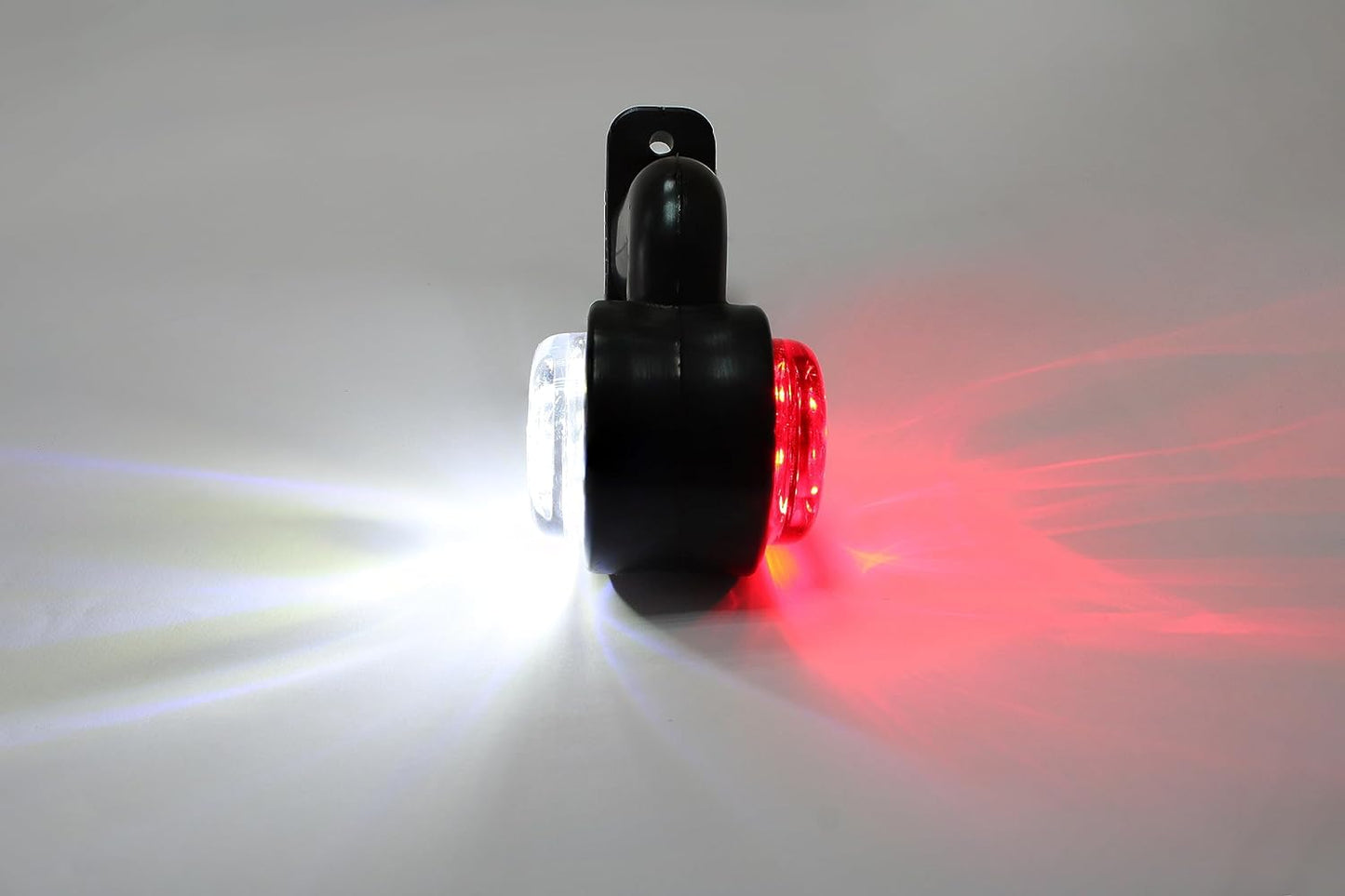 Комплект от 2 броя 12- 24V LED къси мини странични габаритни светлини тип рогче въртящи се с ротация за камион ремарке платформа каравана и др. бяло-червен 75 X 60 mm