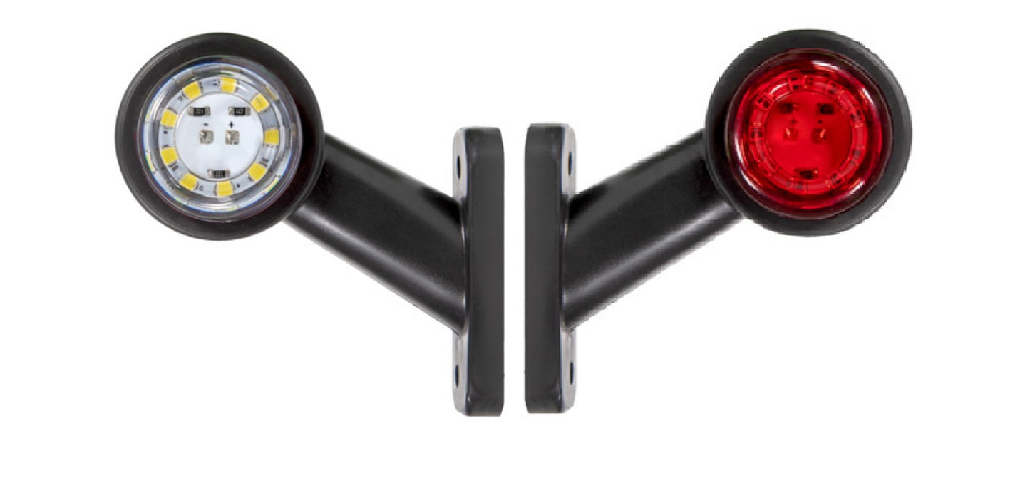 Комплект от 2 броя 12- 24V LED къси мини странични габаритни светлини тип рогче въртящи се с ротация за камион ремарке платформа каравана и др. бяло-червен 80 X 60 mm