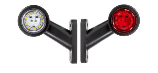 Комплект от 2 броя 12- 24V LED къси мини странични габаритни светлини тип рогче въртящи се с ротация за камион ремарке платформа каравана и др. бяло-червен 80 X 60 mm