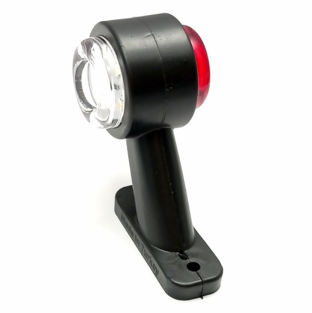 Комплект от 2 броя 12- 24V LED къси мини странични габаритни светлини тип рогче въртящи се с ротация за камион ремарке платформа каравана и др. бяло-червен 80 X 60 mm