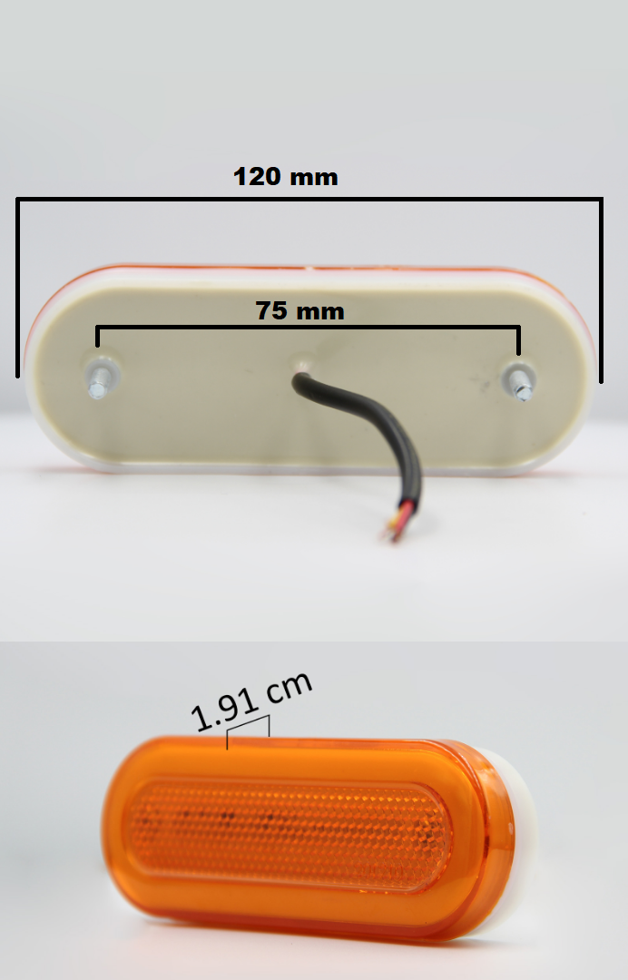 LED Светодиоден Водоустойчив Oранжев Габарит Маркер Токос със Стойка Неон Ефект 12 - 24V за камион бус ван пикап ремарке каравана платформа и др. 120 x 44 mm