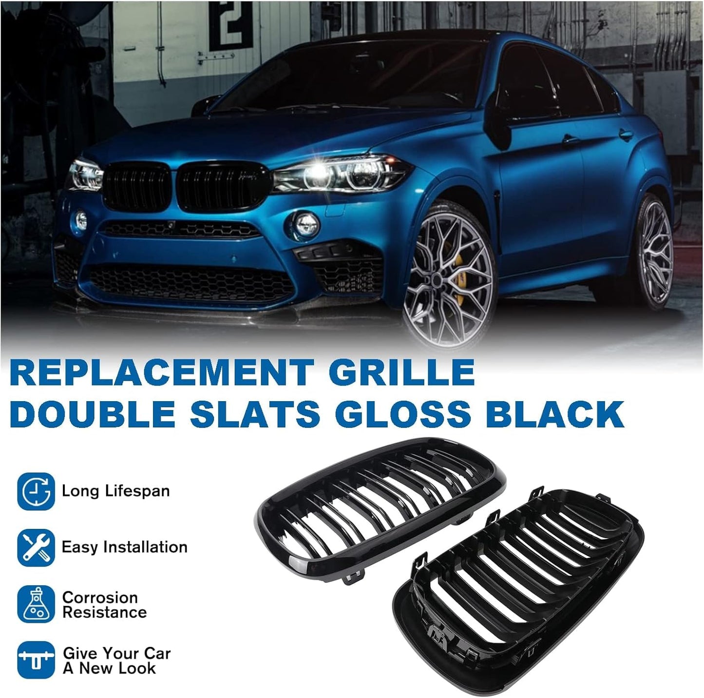Двойни Бъбреци Решетки За БМВ BMW X5 X6 F15 F85 F16 F86 2014+ Черен Гланц Лак