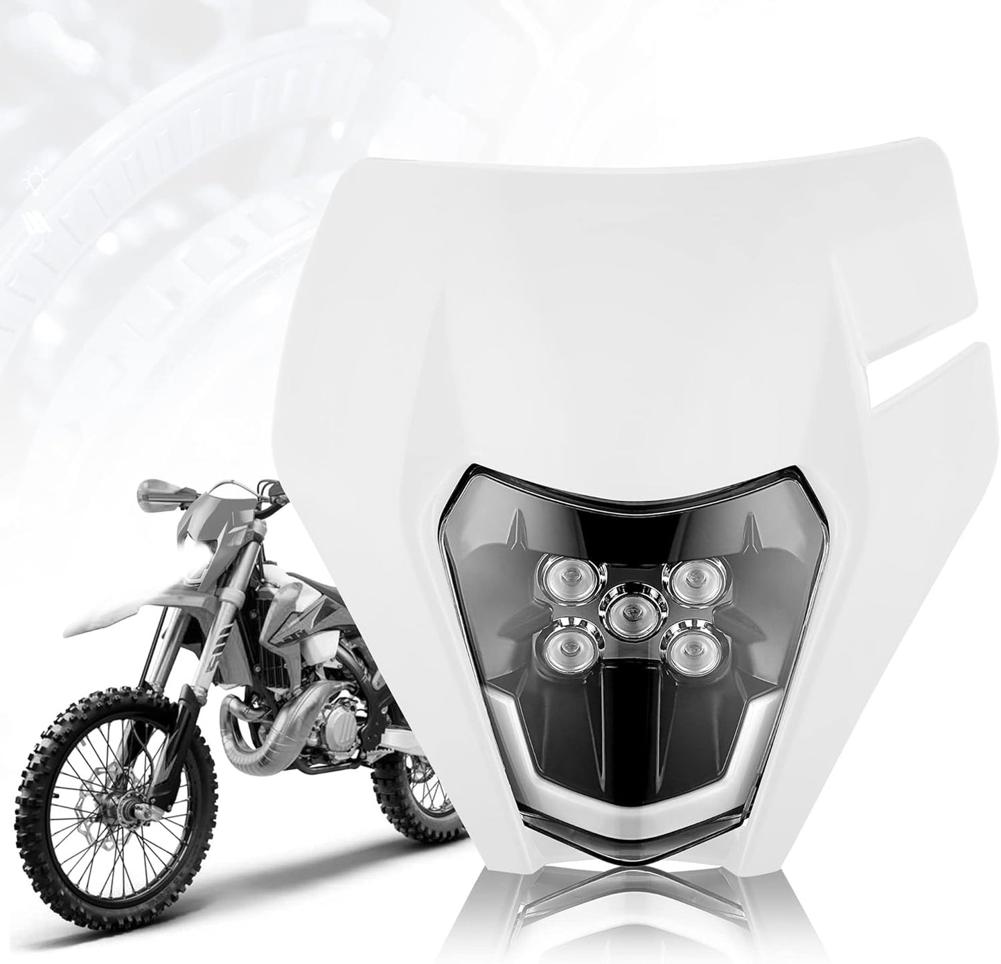 Маска с LED Фар за мотор, мотоциклет Бяла с къси и дълги светлини - Универсален модел за ENDURO / Trail / Streetfighter