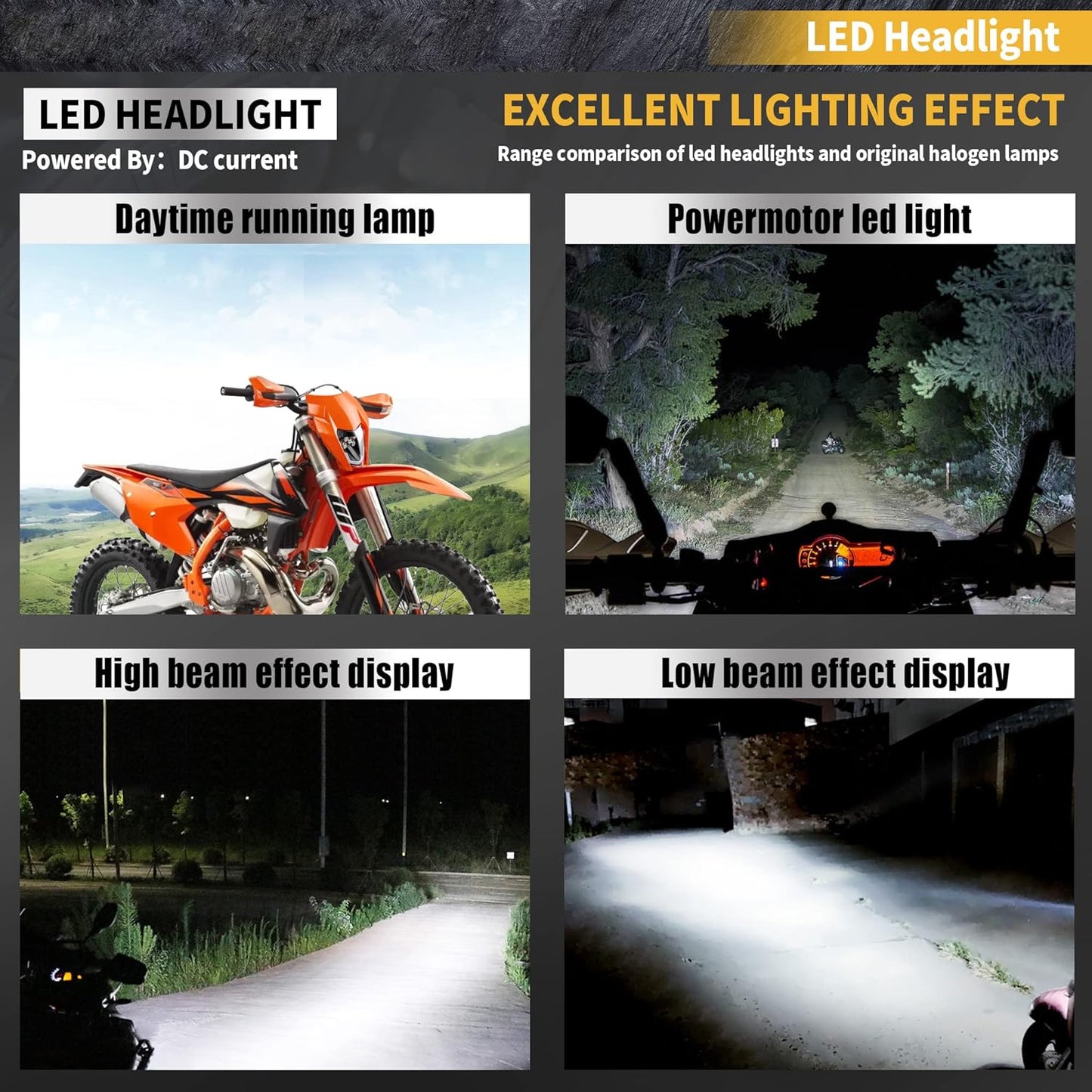 Маска с LED Фар за мотор, мотоциклет Черна с къси и дълги светлини - Универсален модел за ENDURO / Trail / Streetfighter