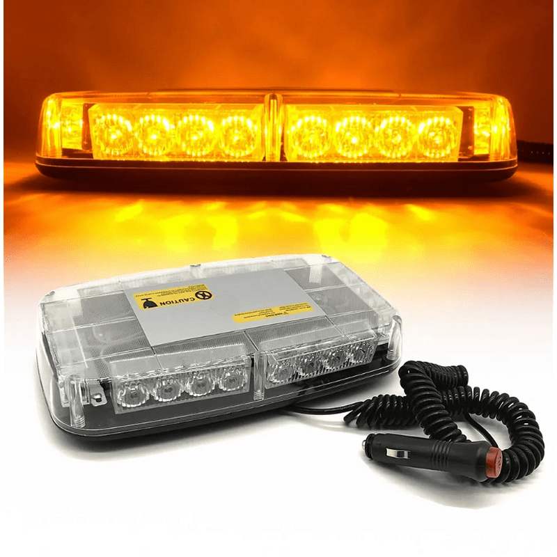 28см Авариен LED буркан - сигнална лампа с магнит, 15 режима, 12V-24V, бяло стъкло