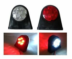 Комплект от 2 броя -12-V24V LED Гумени Диодени Странични Маркери Рогчета Светлини За Камион Ремарке Платформа Червено-Бяло