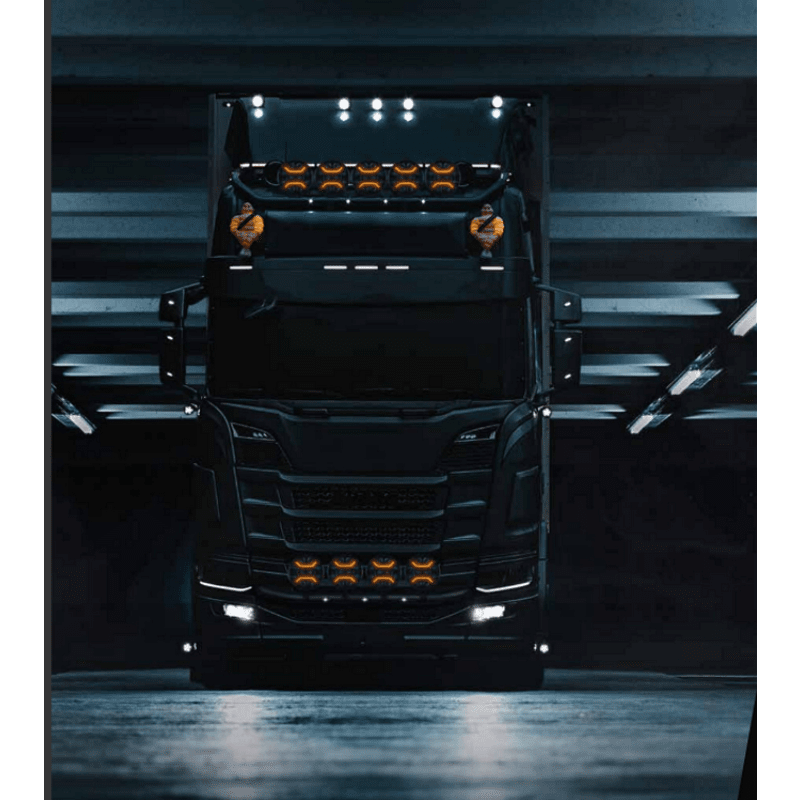 Диоден фар с бял+оранжев габарит LED + DRL 70W Ø 220мм 9" 12V/24V Е-Mark Е9