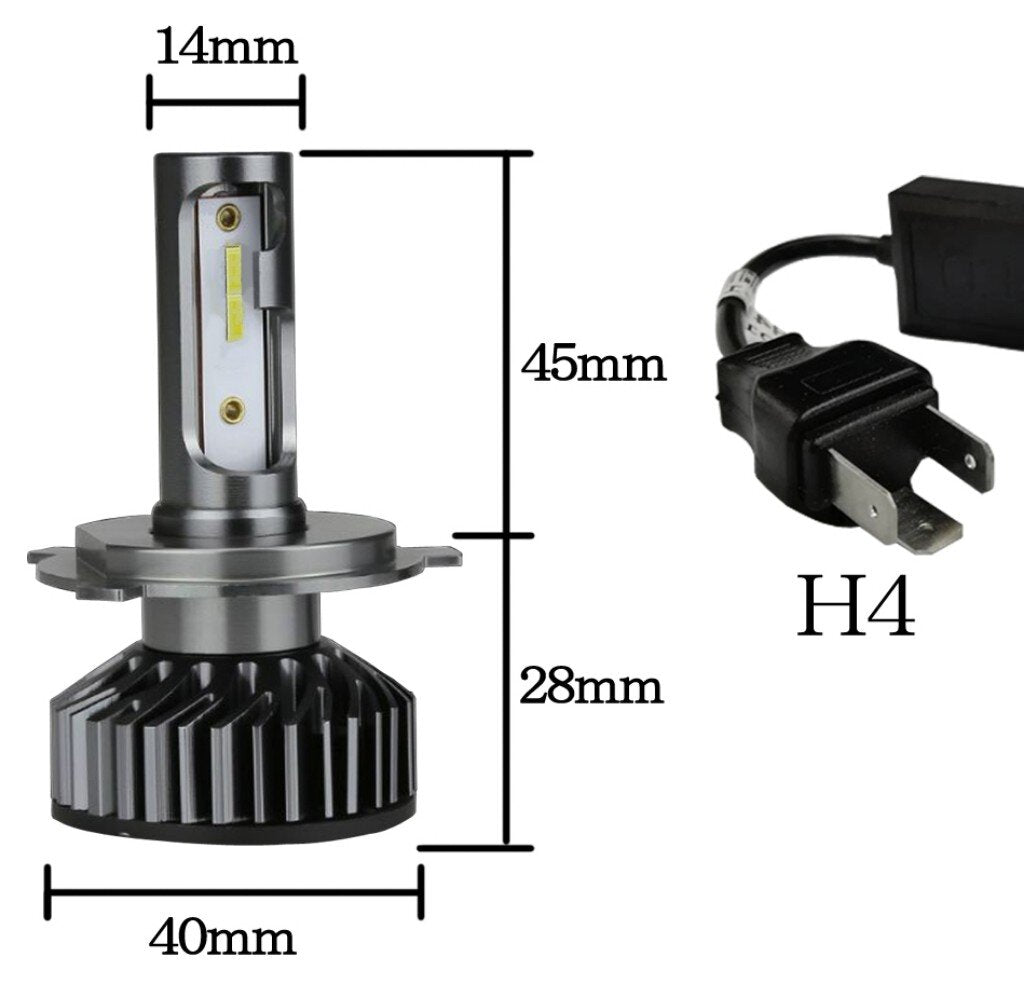 Комплект 2бр F2 Мини LED крушки H4 80W +300% светлина, CANBUS модул