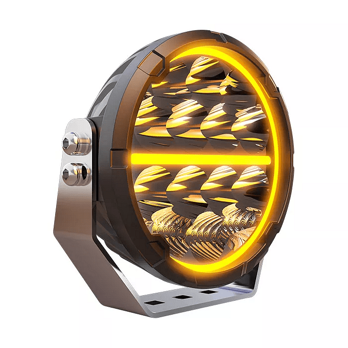 Комплект 2бр Кръгли LED бойни фарове / прожектори + бяла и оранжева DRL светлина 6.5" 150W, 10850lm