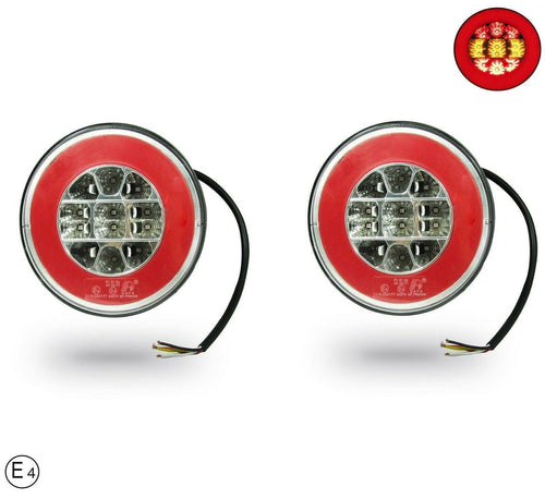Комплект 2бр LED Светодиодни Стопове с Неон Ефект, Кръгли, Тип Хамбургер 12V-24V, E4, Ø14 см