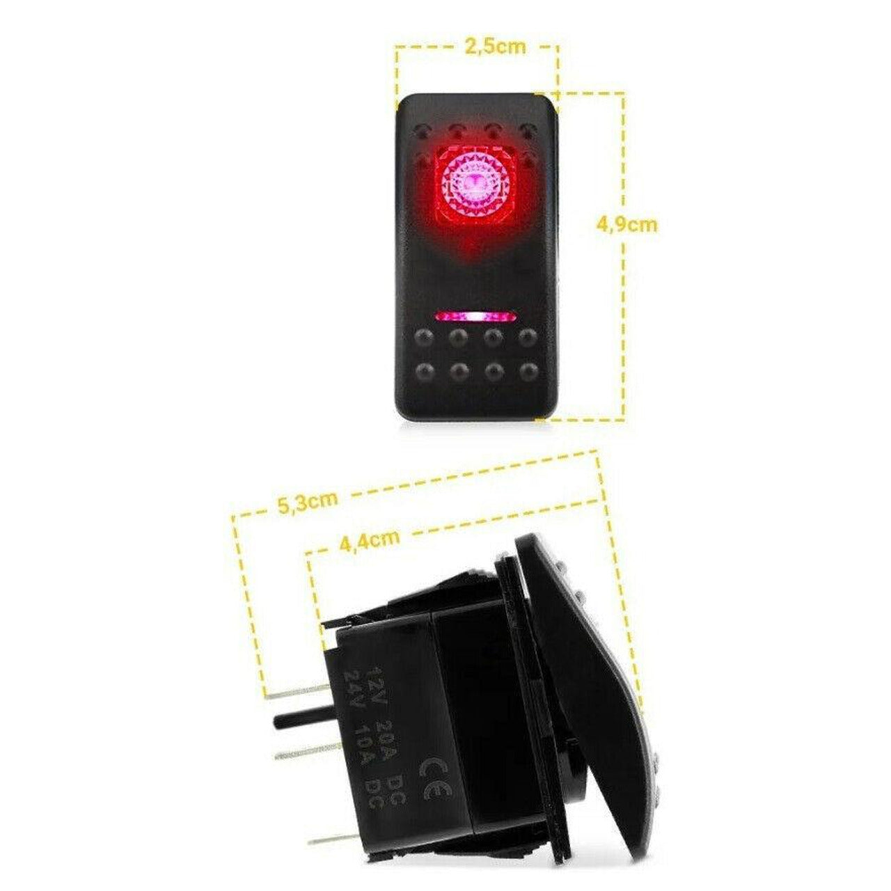 Копче, Бутон, За Вграждане, За Тромба, Клаксон, 12V - 24V, Надпис HORN , Червена Светлина